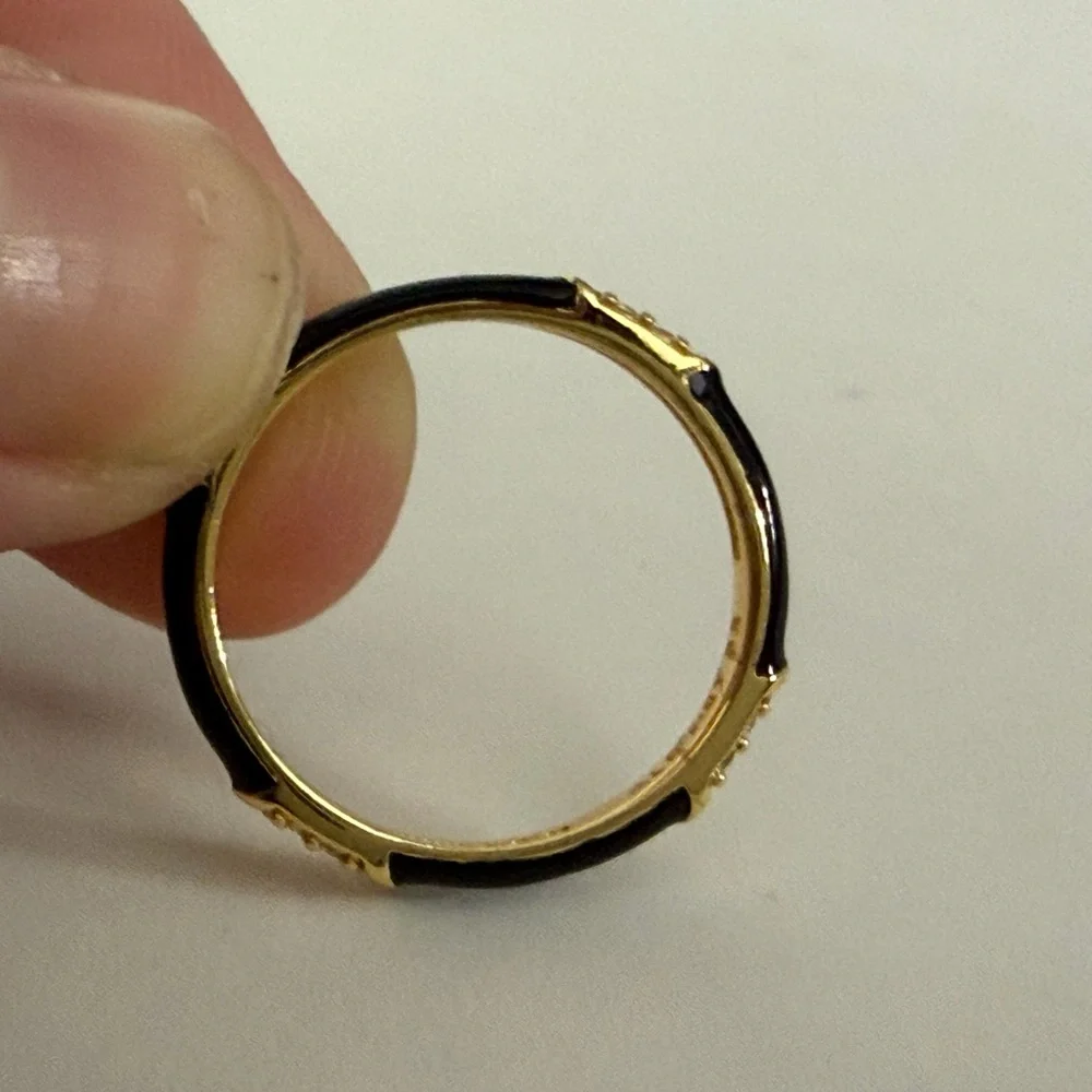 Pandora Black and Gold Enamel Ring with Crystal Accents